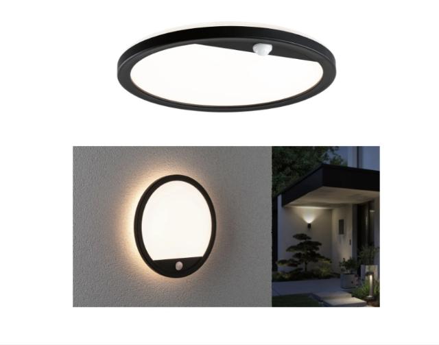 Extérieur 230V Panneau LED Lamina rond 14,5W 1900lm 3000K PIR IP44 bord mer noir