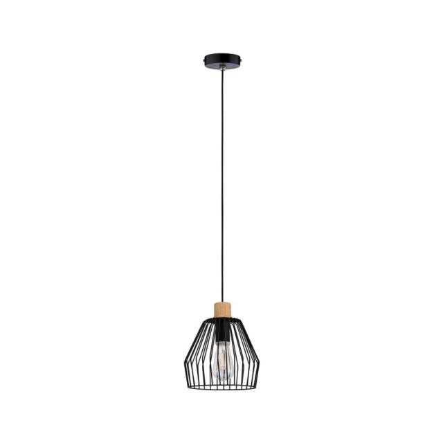 Suspension Cameo IP44 max 20W E27 Noir/Bois 230V Métal/Bois