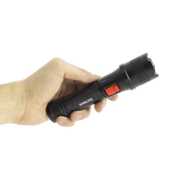 Lampe torche LED 1000 Lumens IP44, USB rechargeable ou à piles (3XAA), 3 modes d'éclairage, autonomie 15h, 6500 K, Blanc froid