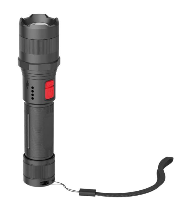 Lampe torche LED 1000 Lumens IP44, USB rechargeable ou à piles (3XAA), 3 modes d'éclairage, autonomie 15h, 6500 K, Blanc froid