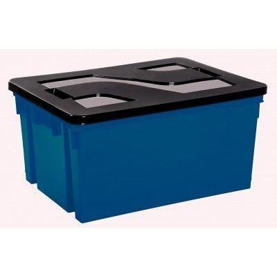 Bac de rangement Bleu minéral - Couvercle Noir - 50L