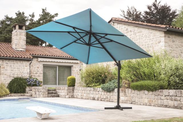 Parasol Déporté Aluminium Coloris Bleu Pétrole - 3x3m