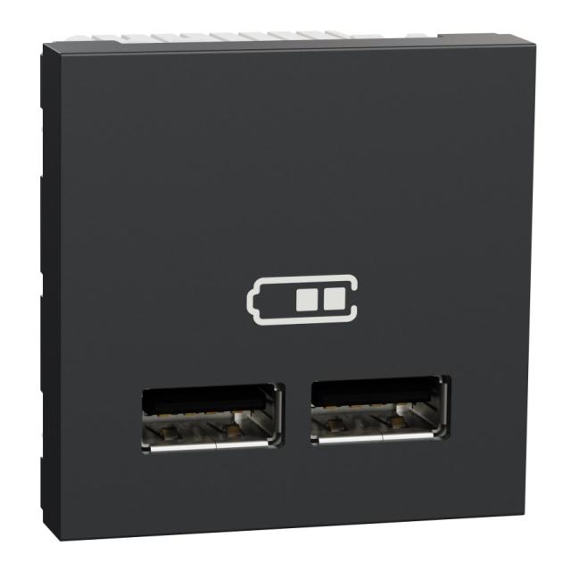 Chargeur double USB A+A 2,1A 2module Anthracite