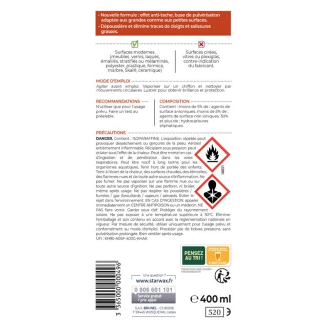 Nettoyant Dépoussiérant Brillant Mobilier Intérieur 400ml - STARWAX