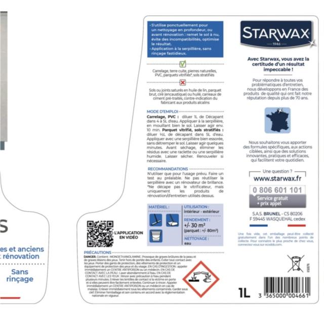 Décapant sans Rinçage pour Sols Intérieurs 1L - STARWAX