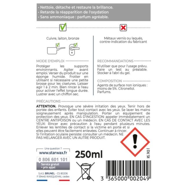 Nettoyant Cuivre Laiton et Bronze 250ml - STARWAX