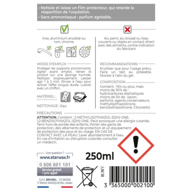 Nettoyant Aluminium, Inox et Chrome 250ml - STARWAX