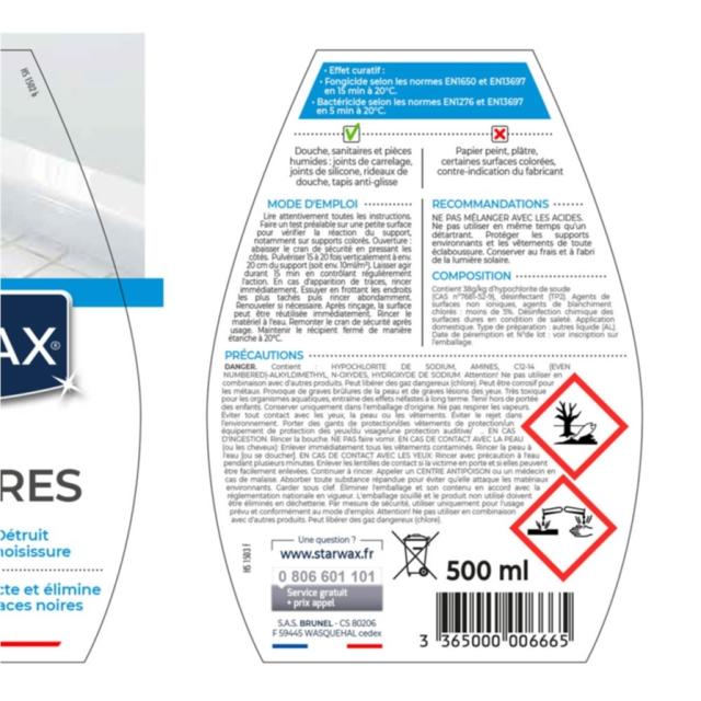 Nettoyant Anti-Moisissures pour Joints et Salle de Bains 500ml - STARWAX