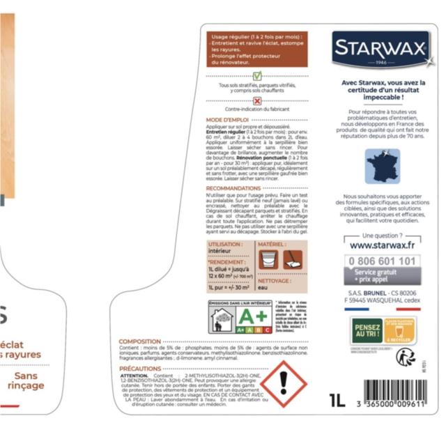 Entretien Brillant pour Sols Stratifiés 1L - STARWAX