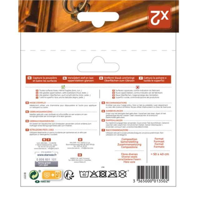 Chamoisines pour mobilier intérieur lot de 2 - STARWAX