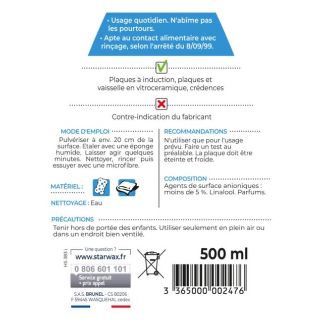 Nettoyant Quotidien pour Vitrocéramique et Induction 500ml - STARWAX