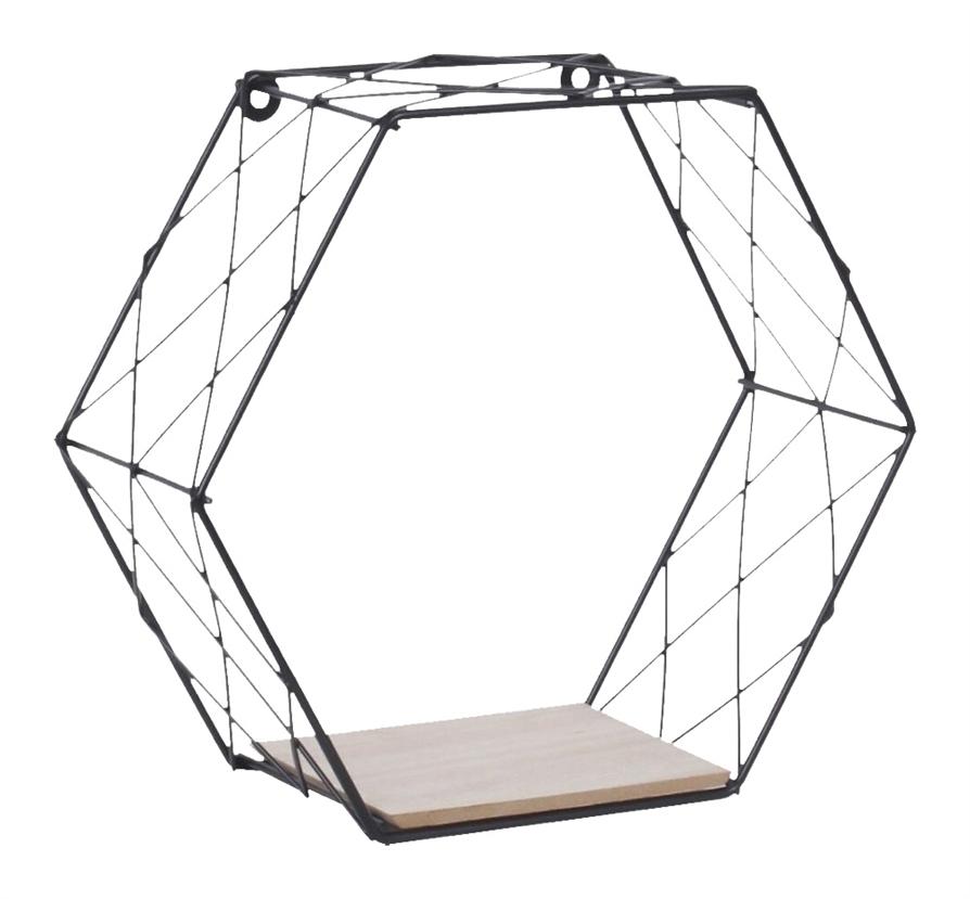 Étagère Cube Hexagonal Métal 29x26x11cm Bois/Noir