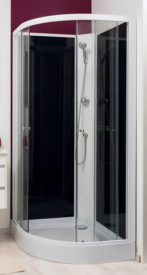 Cabine de douche GENA Sans silicone Quart de cercle Profilés alu Blanc 90cm