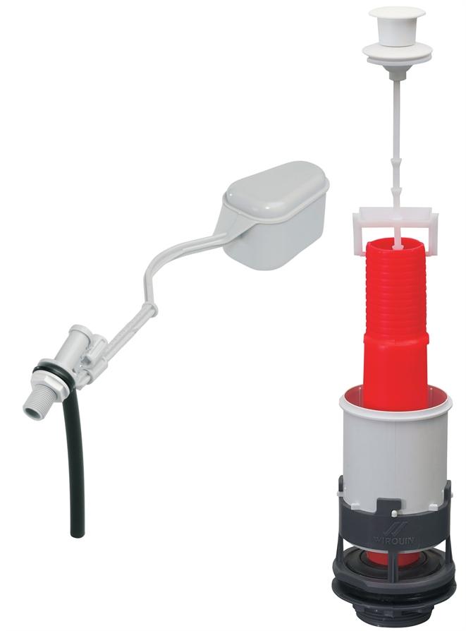Mécanisme de chasse d''eau à tirette + robinet flotteur à levier embout plastique - WIRQUIN